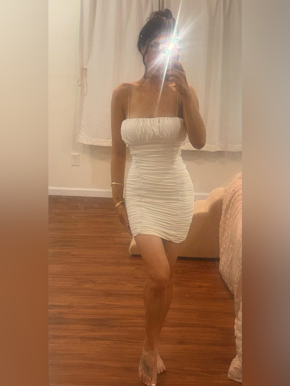 💕Rare Meshki White Ruched Mini Dress💕